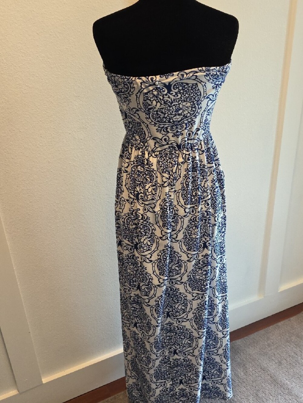Strapless Blue and White Printed Maxi Dress - Picture 2 of 4